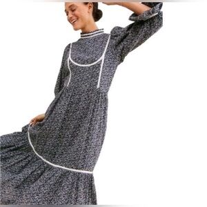 Meadows Anthropologie Women’s Amaryllis Floral Peasant Boho Dress Blue White 6